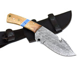 Shokunin USA Backtwister - Gut Hook Knife with Bottle Opener - 10" Damascus Steel Hunting Knife