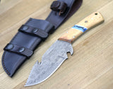 Shokunin USA Backtwister - Gut Hook Knife with Bottle Opener - 10" Damascus Steel Hunting Knife