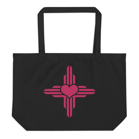 New Mexico - Zia Symbol - Heart | Large Organic Tote Bag